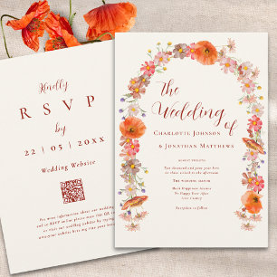 Invitation Boho Colorful Fleur sauvage Mariage QR Code