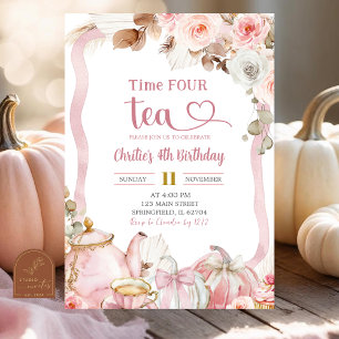 Invitation Boho Coquette Rose Time FOUR tea Anniversaire