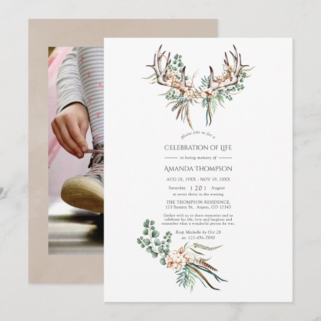 Invitation Boho Cotton & Eucalyptus Boho Célébration de la vi (Devant / Derrière)