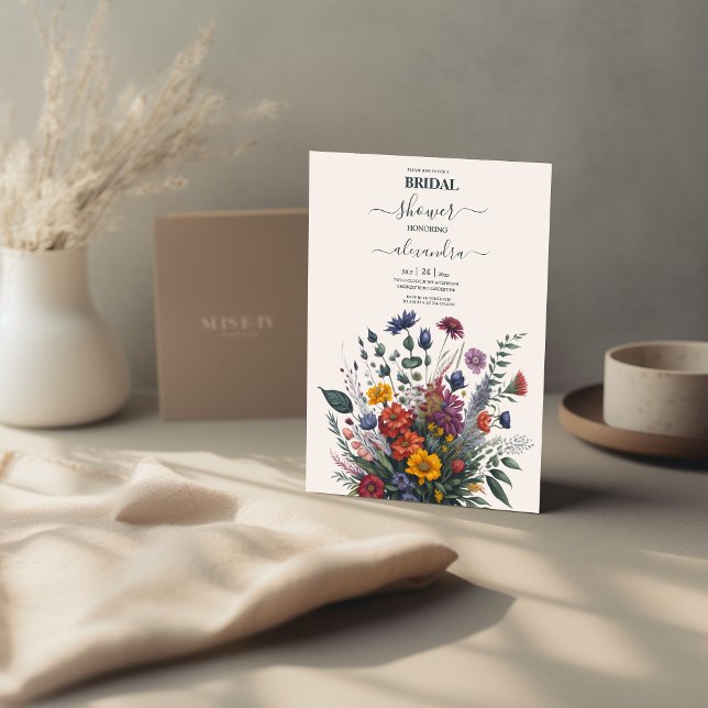 Invitation Boho couleur de l'aquarelle Fleur sauvage (Créateur téléchargé)