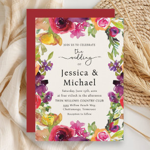 Invitation Boho couleur romantique aquarelle Mariage floral