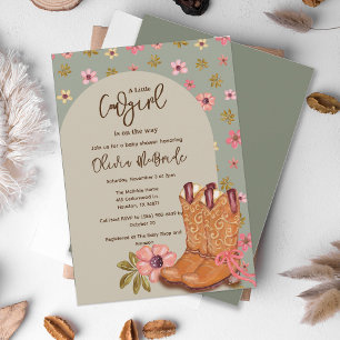 Invitation Boho Cowgirl Flowers Bottes Baby shower occidental