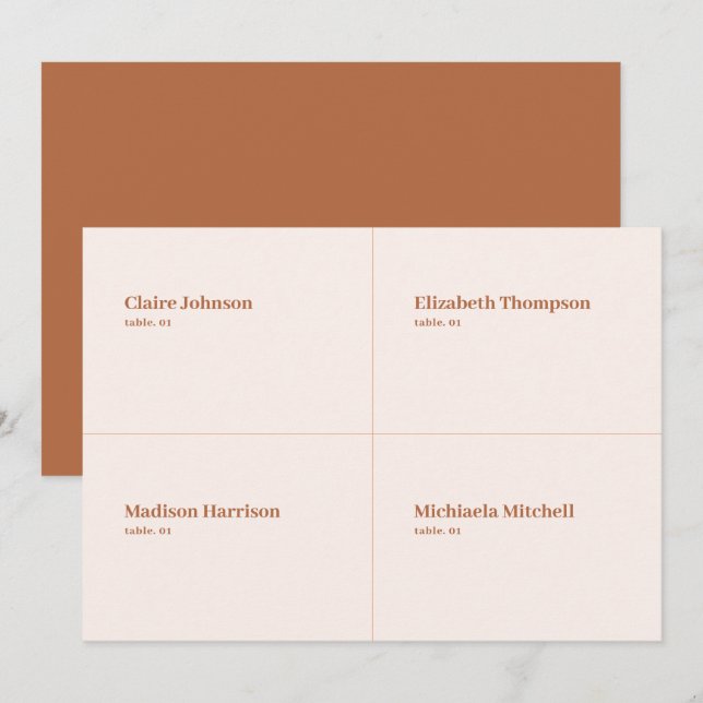 Invitation Boho Cream et Burnt Orange Wedding Place Card DIY (Devant / Derrière)