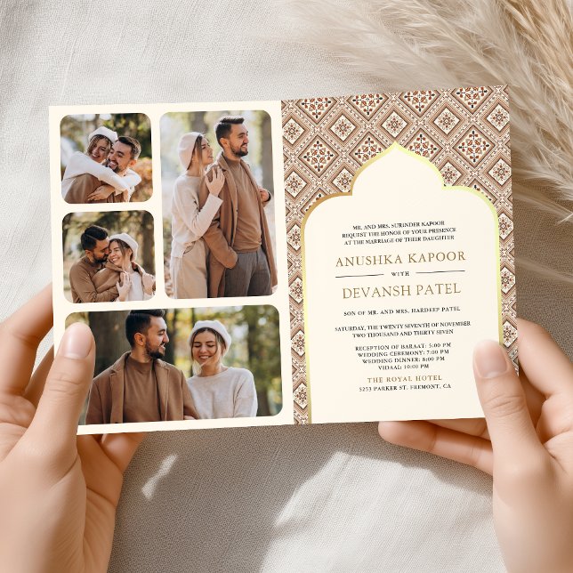Invitation Boho Cream géométrique tout en un Mariage indien (Créateur téléchargé)