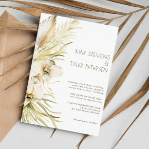Invitation Boho crème fleurie botanique pampas herbe mariage