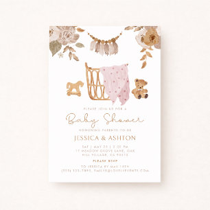 Invitation Boho Crib & Floral Baby shower