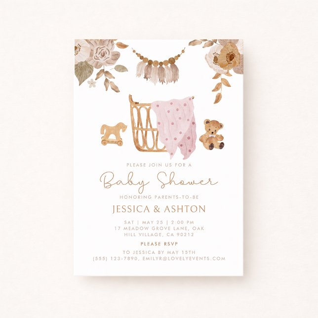Invitation Boho Crib & Floral Baby shower (Créateur téléchargé)