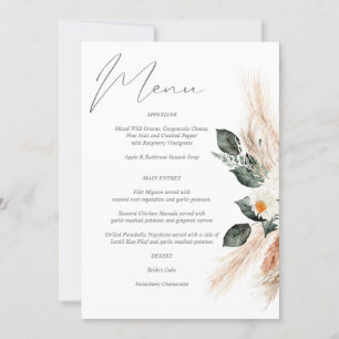 Invitation Boho Cuivre Pampas Grass & Beige Floral Menu