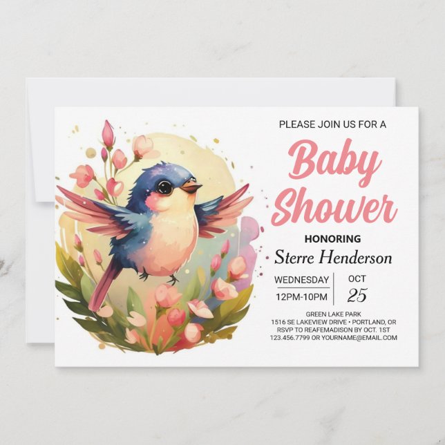Invitation Boho Cute Elegant Baby shower Oiseau (Devant)