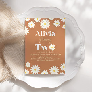 Invitation Boho Daisy Deux Floral Brown Bohème 2ème Anniversa