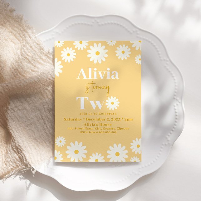 Invitation Boho Daisy Deux Floral Golden Bohemian 2e Annivers (Créateur téléchargé)