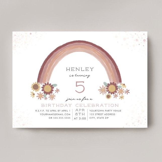 Invitation Boho Daisy Floral Arc-en-ciel rose Anniversaire (Créateur téléchargé)