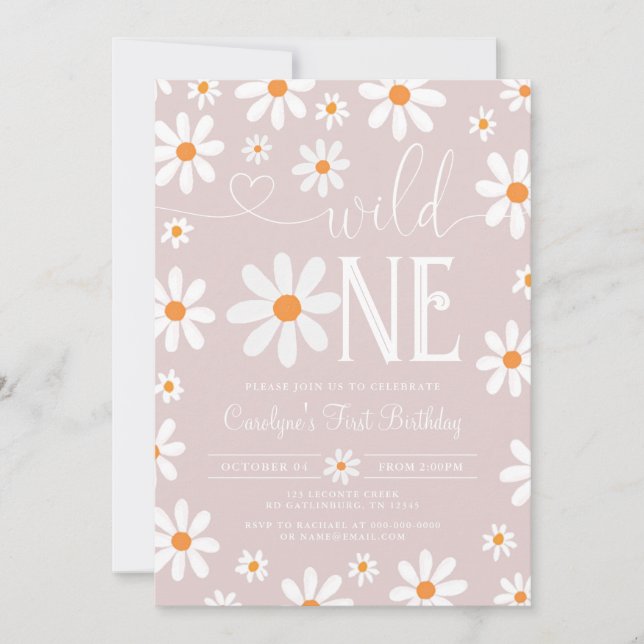 Invitation Boho Daisy Wild Un 1er anniversaire fêté Invitatio (Devant)