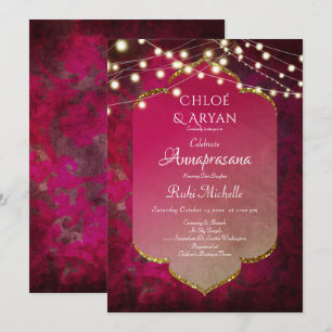 Invitation Boho damasqué inspiré de l'Inde en rose profond