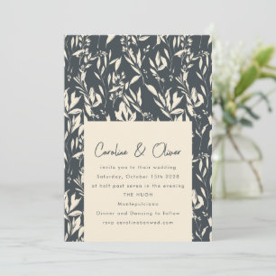 Invitation Boho Dark Moody Black Botanical Sketch Mariage