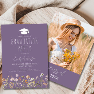 Invitation Boho de la fête des Fleurs sauvages pourpres