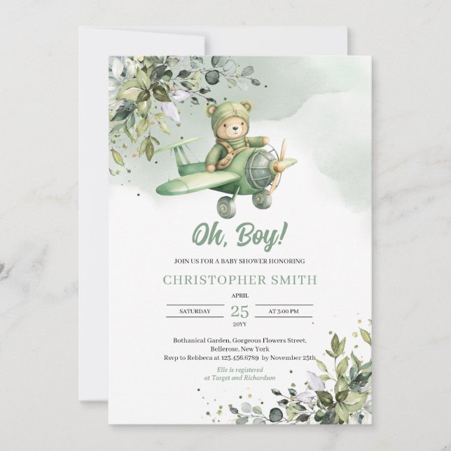 Invitation Boho de verdure homme neutre en peluche aviateur (Devant)
