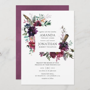Invitation Boho de vin Bourgogne Mariage Floral