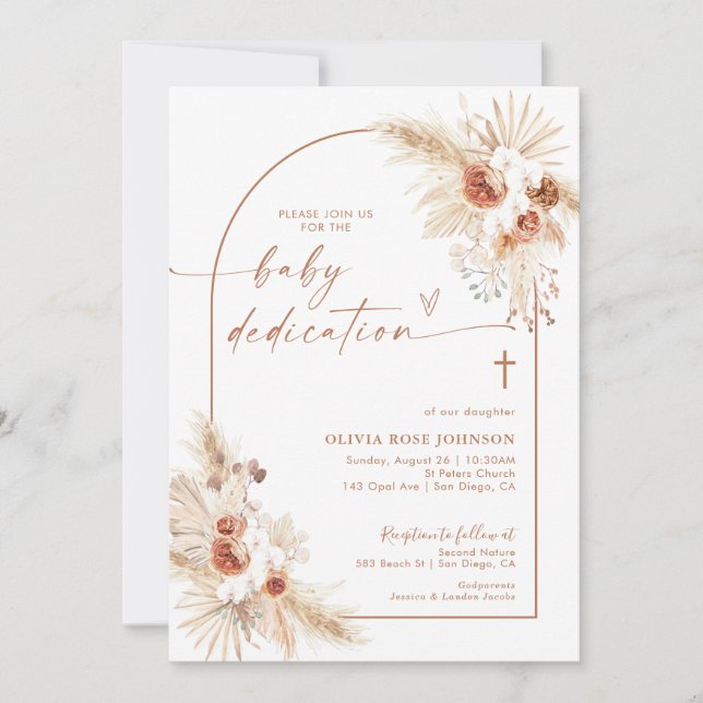 Invitation Boho Dedication | Pampas Baptême Boho G (Devant)