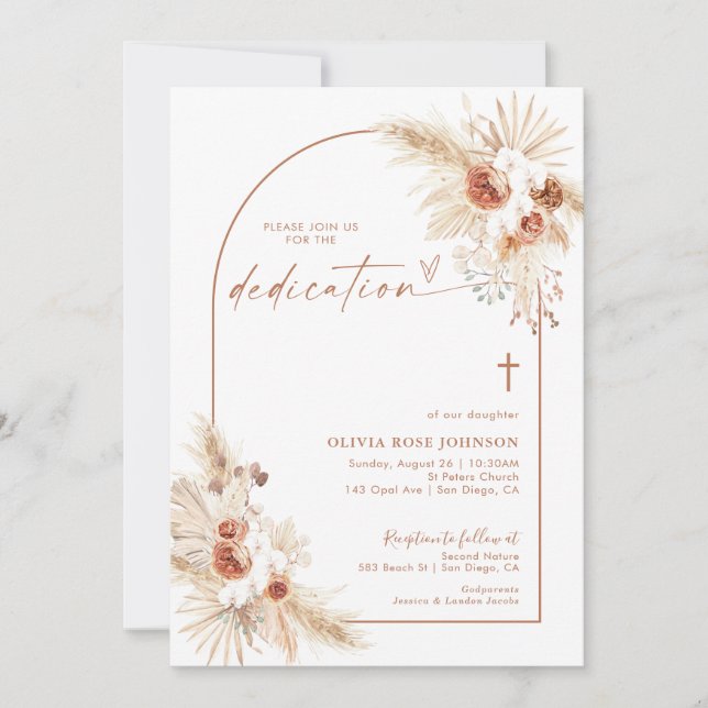 Invitation Boho Dedication | Pampas Baptême Boho G (Devant)