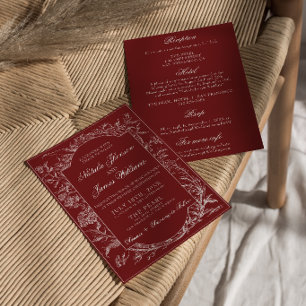 Invitation Boho Deep Red Floral Burgundy Robe de Mariée Une P