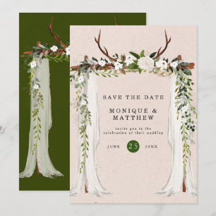 Invitation Boho Deer Antlers White Canopy Enregistrer La Date