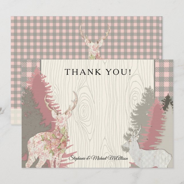 Invitation Boho Deer Bear Forêt de bois Plaid Merci (Devant / Derrière)