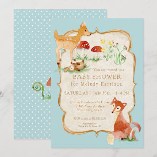 Invitation BOHO Deer Fox Owl Forest Woodsy Boy Baby shower