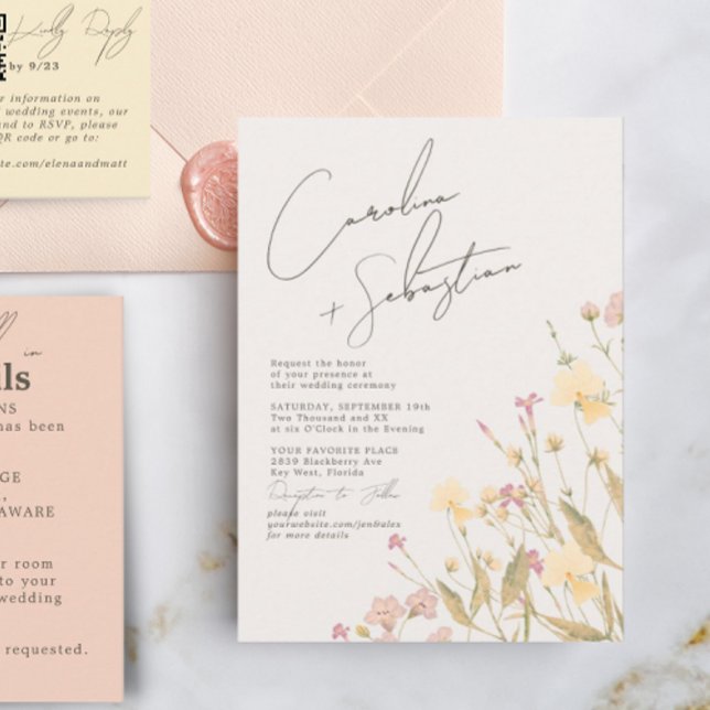 Invitation Boho Delicate Mariage Fleur sauvage (Créateur téléchargé)