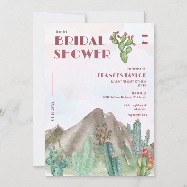 Invitation Boho Desert Cactus Arizona nuptiale douche (Devant)