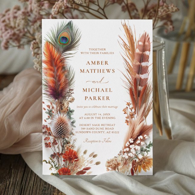 Invitation Boho Desert Feather Pampas Mariage (Créateur téléchargé)