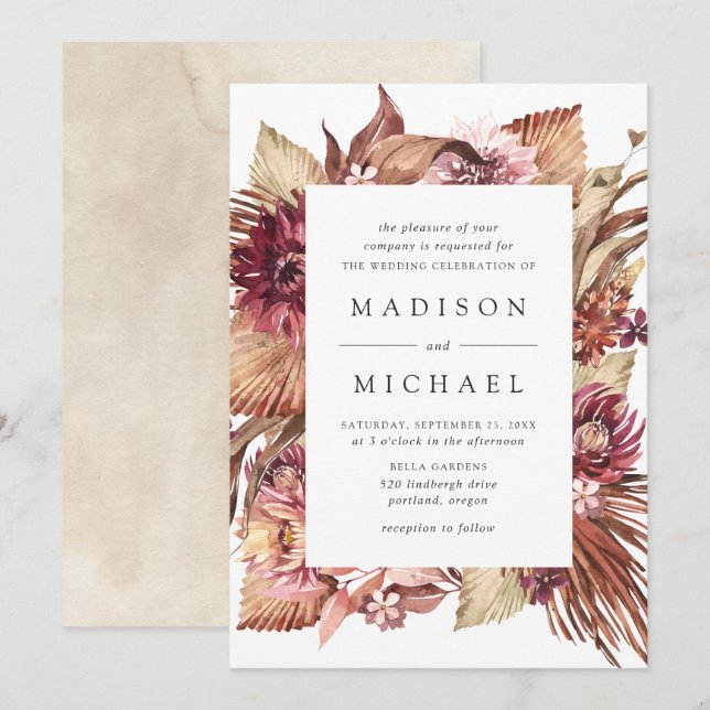 Invitation Boho Desert Floral Mariage (Devant / Derrière)