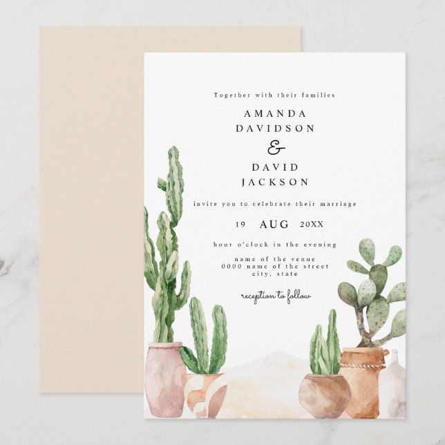 Invitation Boho Desert Mexican Cactus Bohemian Chic Mariage (Devant / Derrière)