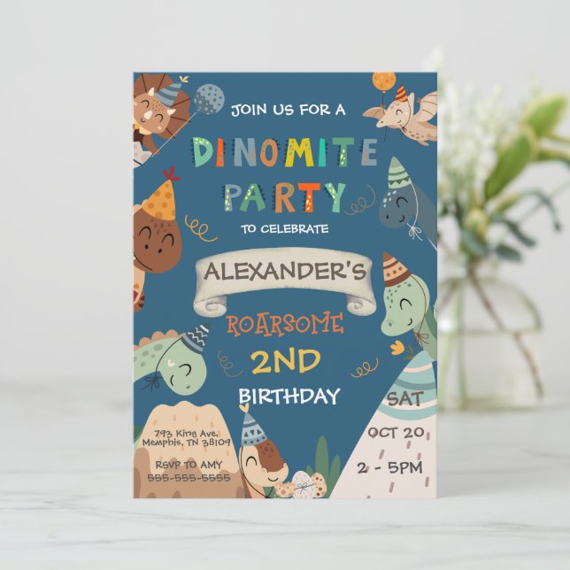 Invitation Boho Dinosaur 1er 2ème 3ème 5ème 6ème 7ème anniver (Debout devant)