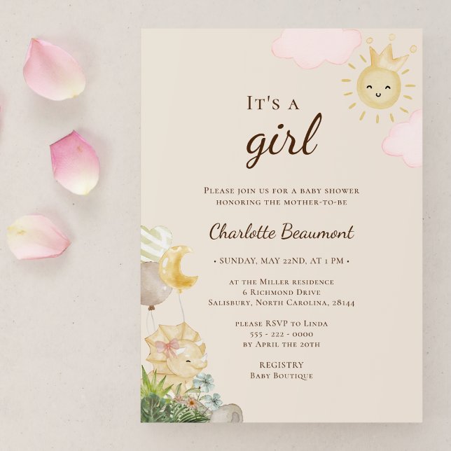 Invitation Boho Dinosaur Beige C'est un Baby shower féminin (Créateur téléchargé)