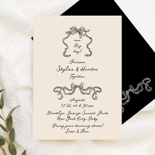 Invitation Boho Doodle manuscrit rétro Black Cream Mariage