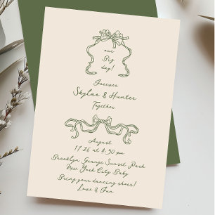 Invitation Boho Doodle manuscrit Retro Sage & Cream Mariage