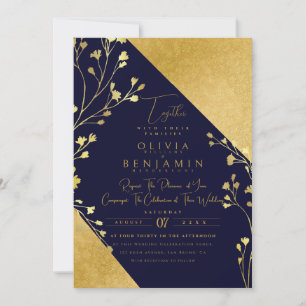 Invitation Boho d'or Floral Chute Tout en un Mariage I
