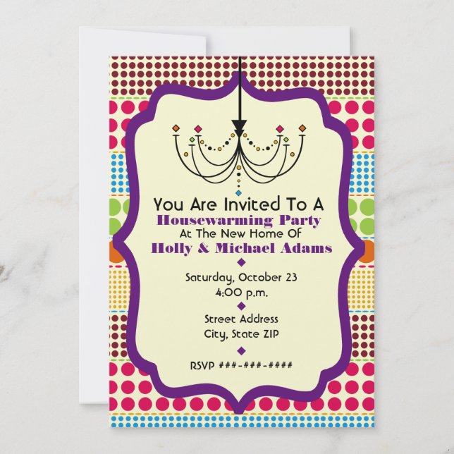Invitation Boho Dots Funky Chandelier HousechauffParty (Devant)