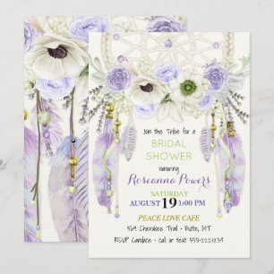 Invitation Boho Dream Catcher Plumes Lavender Green