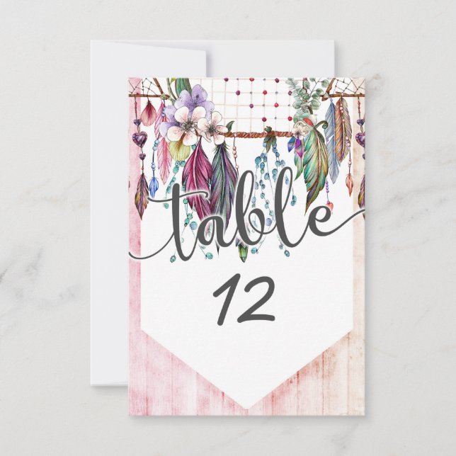 Invitation Boho Dreamcatcher & Feathers Numéro de tableau Mar (Devant)