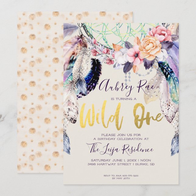 Invitation Boho Dreamcatcher Wild Un Anniversaire (Devant / Derrière)