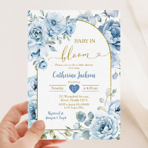 Invitation Boho Dusty Blue Floral Baby dans le Baby shower de