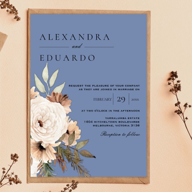 Invitation Boho Dusty Blue Floral Mariage (Créateur téléchargé)