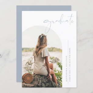 Invitation Boho Dusty Blue Minimalist Arch Photo Graduation