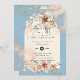 Invitation BOHO Dusty Blue Pampas Grass Mariage