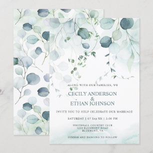 Invitation Boho Dusty Blue & Sage Green Eucalyptus Mariage