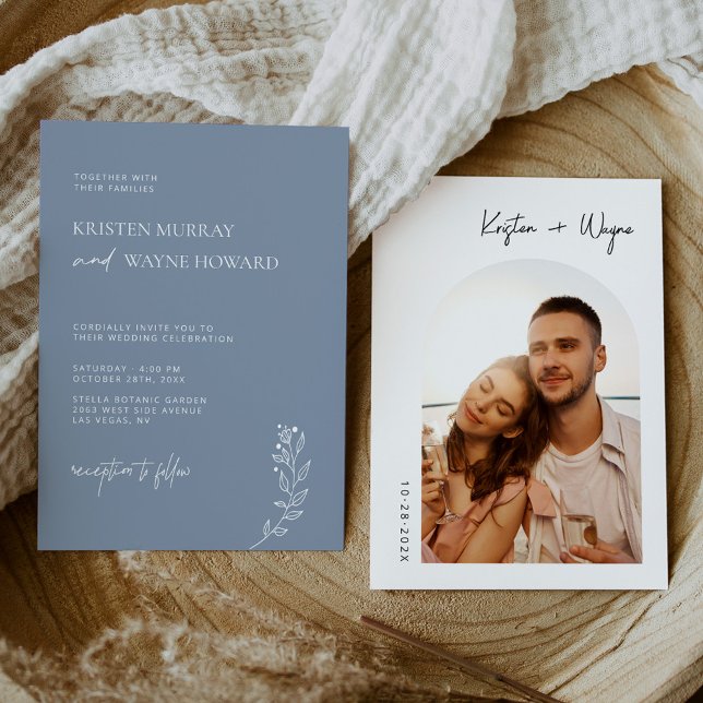 Invitation Boho Dusty Blue Simple Elegant Mariage photo (Créateur téléchargé)