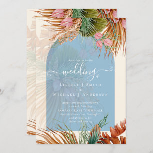 Invitation BOHO Dusty Blue Tropical Pampas Mariage en herbe