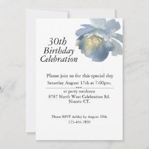 Invitation Boho Dusty Blue Watercolor Rose 30e anniversaire